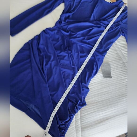 ASTR THE LABEL rushed sides twist drape  front blue persian jewel dress - Picture 9 of 13